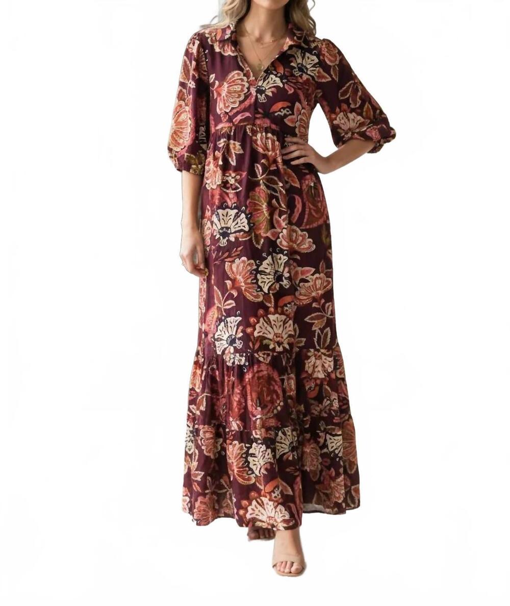 NEW UMGEE madison print midi dress in burgundy
